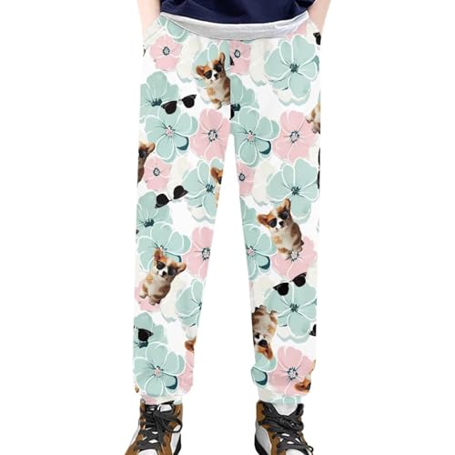 Pinupub Comfy Sweatpants for Boys Girls Trendy Cute Elastic Waistband Casual Printed Pants Size 4-152