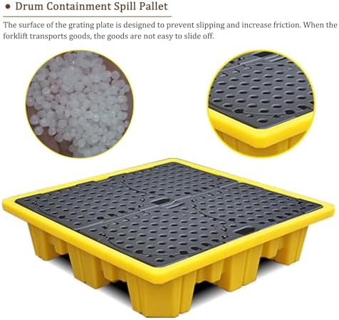 Stackable Spill Containment Platform - Modular Pallet with Drain & Leak-Proof Polyethylene Tray for Oil Drums, Garage Use, 2-Piece Set - Durable Yellow Design