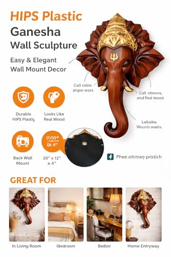 Image of REMANENCE Spiritual Ganesha Wall Sculpture - Perfect Wall Decor for Living Room, Entrance & Temple (Dark Brown)