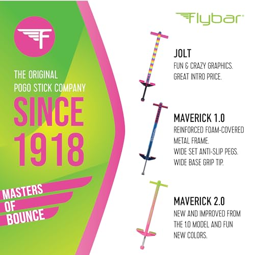 Image of Flybar Maverick 2.0 Foam Pogo Stick for Kids Ages 5 and Up, 40 to 80 Pounds, Outdoor Toys, Boys Girls, Rubber Grip, by The Original Company (Pink /Green) (F-FBPS-MAV7040)