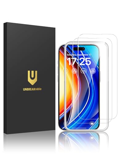 UNBREAKcable 2-Pack Screen Protector for iPhone 14 Pro Military-Grade Shatterproof Tempered Glass [9H+ Hardness] [Easy Installation Frame] [99.99% HD Clear] for Apple iPhone 14 Pro