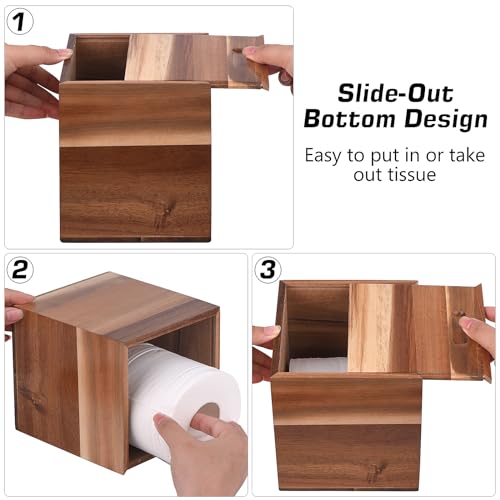 Kydifs TISSUE-W1 Box Cover Square, Acacia Wood Tissue Box Holder With Slide-Out Bottom, Wooden Tissue Box Cover Cube For Bathroom thumb #2