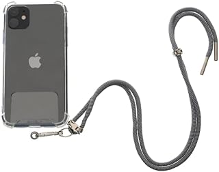 حبل قصير للهاتف الخليوي من جي باور حبل مريح وسهل الاستخدام، حامل جوال للرقبة بطول قابل للتعديل، حزام جوال كروس مع رقعة شفافة يناسب جميع الموبايلات - رمادي فاتح