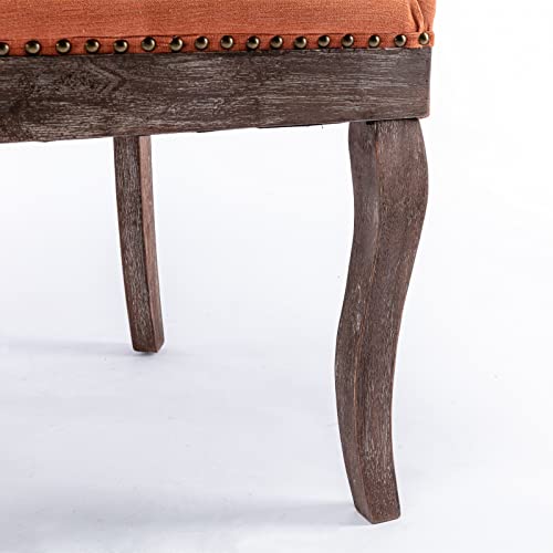 Merax Upholstered Dining Chairs Set Of 2, Thickened Fabric Chairs With Neutrally Toned Solid Wood Legs, Bronze Nail Head, For Kitchen Dining Room (2-Pcs Set, Orange) #TOP6