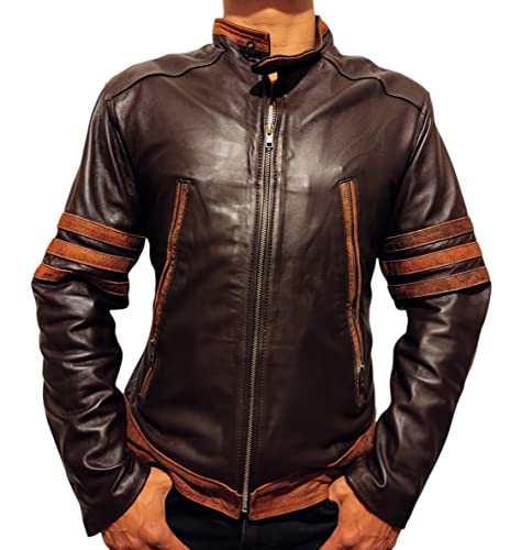 Chamarra de piel para hombre chaqueta café de cuero wolverine clasica  rockera (S) : Amazon.com.mx: Productos Handmade