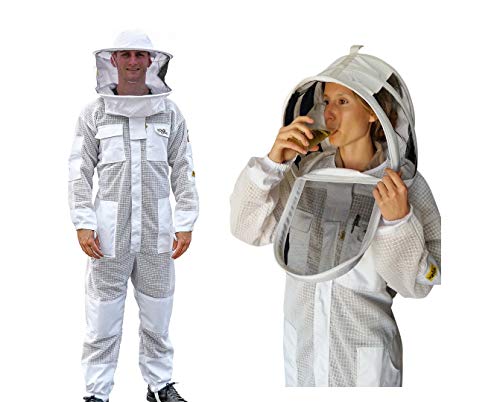 Preisvergleich Produktbild OZ Armour Imkeranzug, belüftet, ultra-cool, dreilagig, Netzstoff mit Zaunschleier und runder Krempe