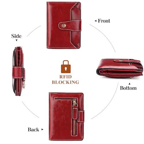 Image of Small Wallet Women RFID Blocking Bifold Wallets Vegan Leather Card Holder with ID Window Zip Pocket