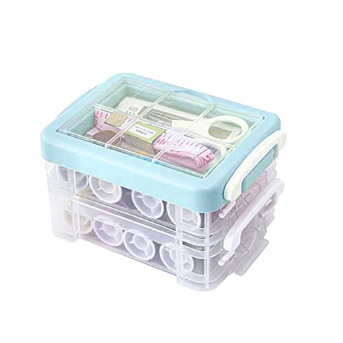 Wnvivi 3 Layers Sewing Box Set,Household Small Sewing Project Kit,Sewing Repair Kit with Case for Home Dormitory Travel(Blue)