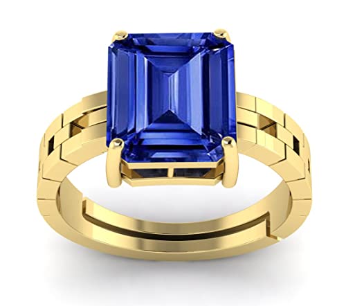 RRVGEM Anillo de zafiro azul 3,25 ratti/2,00 quilates azul natural (neelam) anillo chapado en oro ajustable anillo astrológico ajustable para hombre y mujer, Chapado en oro, Zafiro azul