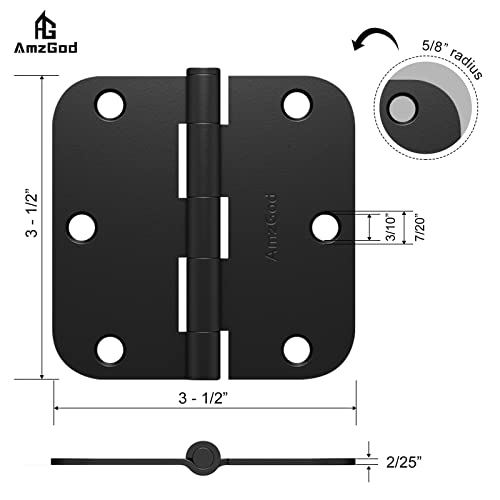 AmzGod Door Hinges Matte Black - 30 Pack Black Door Hinges 3.5 Inch Rounded Interior Door Hinge with 5/8" Radius Corners - Black Hinges for Doors 3 1/2 Inches Flat Iron Residential Door Hardware - Image 5
