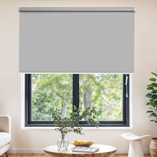 Image of ABOUT SPACE Window Blinds - 7 x 4 ft Cordless Blackout Roller Blinds for Privacy, UV Protection | 100% Blackout Roll Up Curtain Window Shades for Home, Office, Living Room, Bedroom- Light Grey