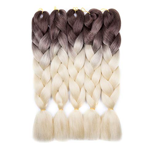 Ayana Braiding Hair Ombre Jumbo Hair Extensions 24” Pack of 5 High Temperature Kanekalon Synthetic Fiber for Twist Braiding Hair (Brown-Creamy White)