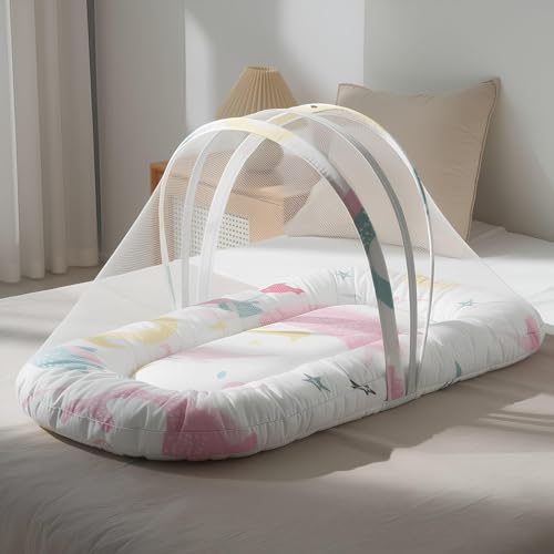 Image of StarAndDaisy 3 in 1 Baby Bedding Set for New Born Baby, Bed Mattress with Mosquito Net & Neck Pillow, Sleeping Nest Travel, Infant Toddler Bed Set Gifts for Baby Boy Girl 0-12 Months.