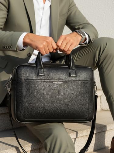 Image of Police Premium Laptop Briefcase for Men | Sleek Professional Office Bag | Spacious Laptop Compartment | Adjustable Shoulder Strap | Durable Business & Work Bag | Vegan Leather