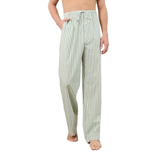 U2SKIIN Mens 100% Cotton Pajama Pants, Soft Lightweight Striped Lounge Pj Bottoms for Men with Pockets