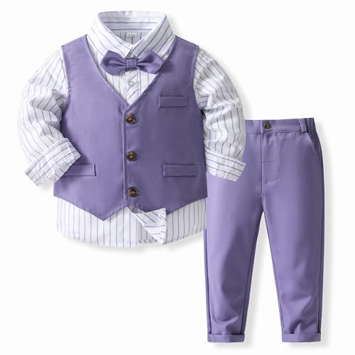 Image of Baby Boys Gentleman Formal Suit Set with Vest, Pant, Shirt, and Bow Tie, Weding 4Pcs Outfit