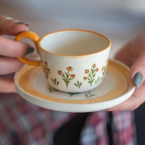 Daisy Flower Coffee Cup, Handmade Ceramic Espresso Cup