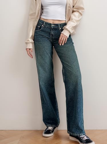 Low Rise Baggy Jeans for Women Y2K Low Waisted Straight Leg Trendy Bootcut Jeans Teen Girls Casual Loose Fit Boyfriend Jeans3