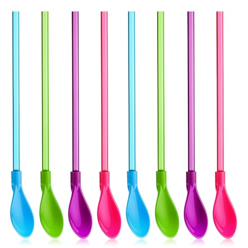 8 Pcs Spoon Straws Hard Plastic Snow Spoon Detachab Straws