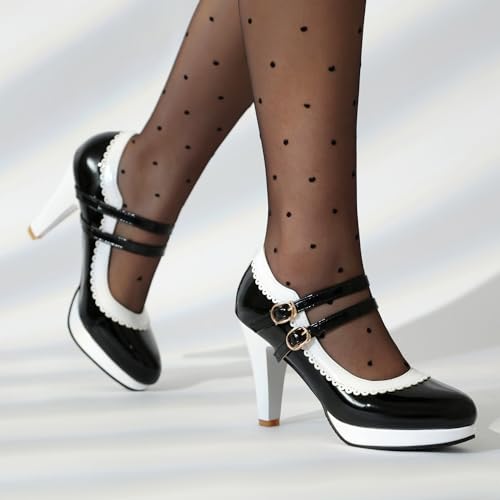 Image of ForeMode Fashion Women T-Strap High Heels Bow Platform Round Toe Pumps Leather Summer Sweet Shoes