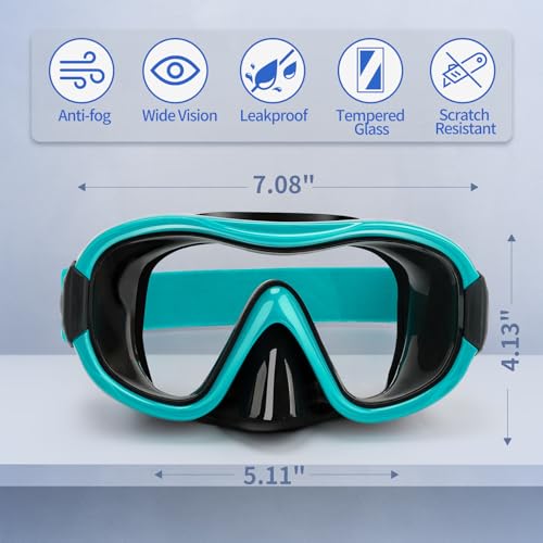 Diving Mask , Professional Anti-Fog Snorkel Goggles, Anti-Leak Swim Mask with Soft Adjustable Strap & Mesh Bag, Earplug - Thumbnail 2