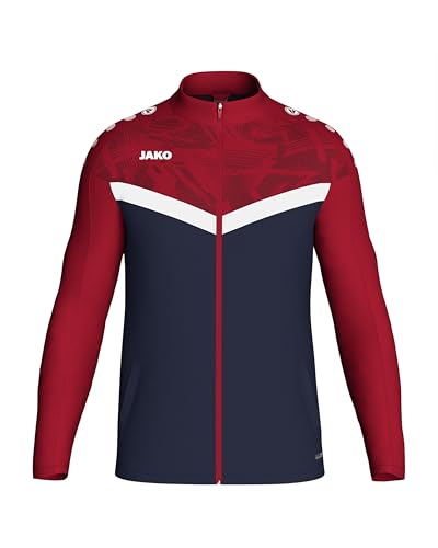JAKO ICONIC Unisex Polyesterjacke Gr. M Marine/Chilirot - Atmungsaktive Trainingsjacke Herren und Damen im modernen Design, 100% recyceltes Polyester