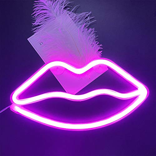 Image of ENUOLI Lip Neon Signs LED Pink Lip Night Neon Light Romantic Wall Decor | Home Room Art Decorative Sexy Neon Lights for Bedroom Bar Girls Birthday Party Christmas Club Wedding Lover Teens Gift