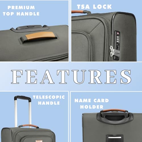 Image of F Gear Softair Small Cabin Soft Luggage | Lightweight Expandable Carry-On Trolley Bag with 360 Spinner Wheels, Silent 8-Wheel System, Built-in TSA Lock, Anti-Theft Zipper & Luggage Tag (Grey)