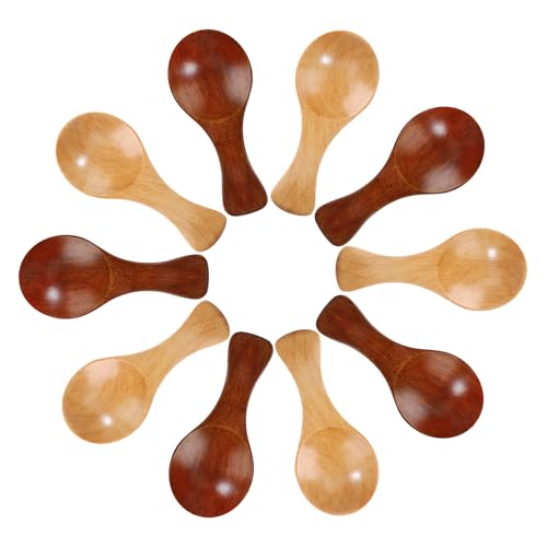 Cucharas pequeñas de Madera, Sal de Baño Cuchara con Mango Corto para Pequeños Tarros de Mermelada, Especias, Especias, Azúcar, Miel, Té, Mostaza (10 Unidades)