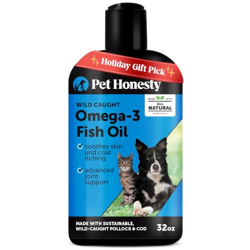 Pet Honesty Omega 3 Fish Oil Supplement for Dogs & Cats (32oz), Wild Caught Omega 3 Fish Oil for Skin and Coat Health, Supports Shedding, Skin & Coat, Immunity, Joint, Brain & Heart, EPA + DHA