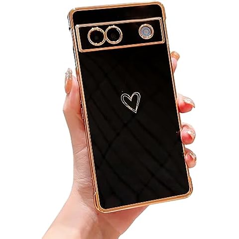 Yueyoer for Google Pixel 8 5G Case,with Full Camera Lens Protection, Love Heart Plating Women Cute Luxury Soft TPU Shockproof Case for Google Pixel 8 5G(Black) Cover