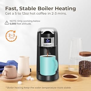 CHULUX Classic Single Serve Coffee Maker for K Cup One Button Easy Coffee Machine for Office RV Travel and Dorm Matte Black