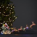 Diese Weihnachtsdeko Innen bringt eine schöne Weihnachtliche Atmosphäre in Ihr Heim. Dabei sieht die Weihnachts Figur so aus, als würde der Schlitten mit dem Weihnachtsmann gleich abheben.