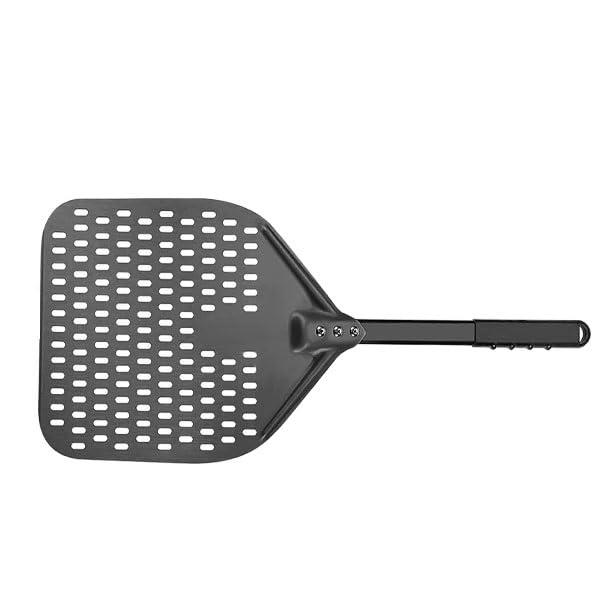 Pala Pizza Pala for pizza perforada de 12 pulgadas, aluminio anodizado duro, con mango, for dar vuelta a la(12inch-Black)