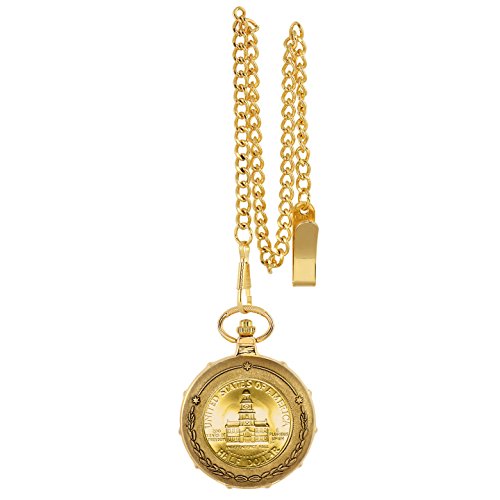 Gold-Layered JFK Bicentennial Half Dollar Goldtone Train Pocket Watch with