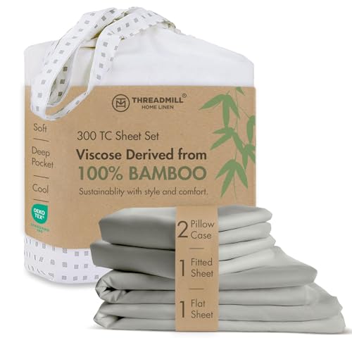 Image of Threadmill 300 TC Viscose Made from Bamboo Queen Sheet Set, Light Grey