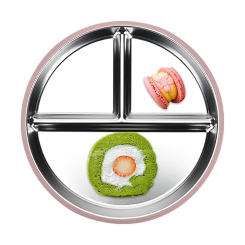 Generico Dividido De Acero Inoxidable - Para Niños De Acero Inoxidable Con Succión, De Tres Compartimentos Para Niños, Bandeja De Alimentos De Metal, De Metal Antiadherente