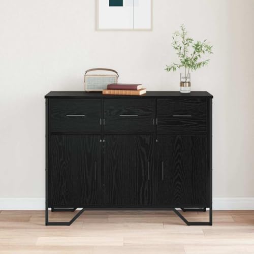 Aparador negro efecto roble de 97 cm con 3 cajones y puertas modernas 5