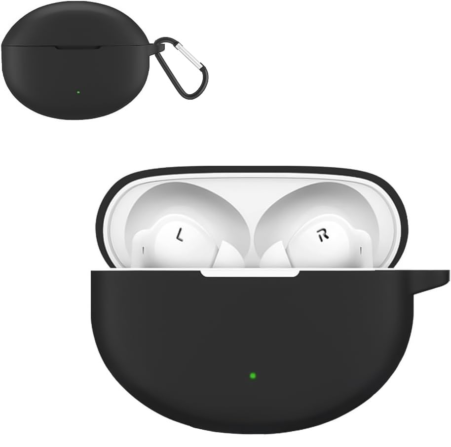 Dl3 Mobilak Compatible with Oppo Enco Air3 Pro Case Cover, Soft Silicone Shockproof Protective Case Wireless Earbuds with Carabiner, Front LED Visible (Black)