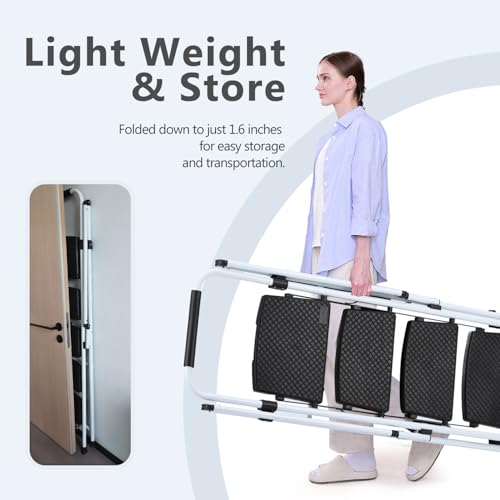 Image of 5 Step Ladder, Folding 5 Step Stool with Handrails, Sturdy Steel Ladder with Wide Pedal, Ladders for Home Kitchen Pantry Office, Lightweight Sturdy Steel Ladder for Adults Portable, White