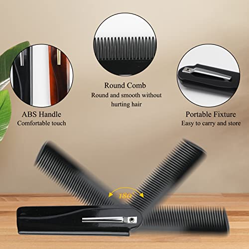 Foto von Kamm Männer Klappbar, 2 Stk Styling Haarkamm Kunststoff Taschen-Bartkamm Tragbar mit Metallblechdekoration Mini Hair Comb Antistatisch für Vater Friseur Frauen Barber alle Haartypen Reisen Entwirrer