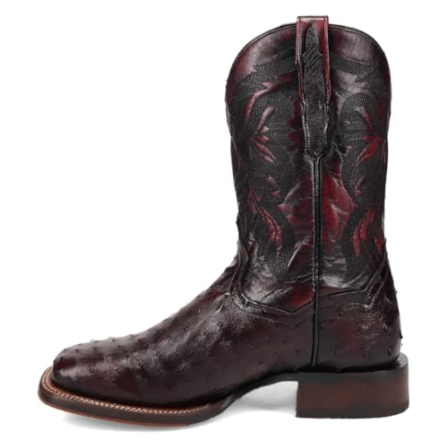 Image of Dan Post Mens Alamosa Embroidered Ostrich Pull On Square Toe Dress Boots Mid Calf - Brown