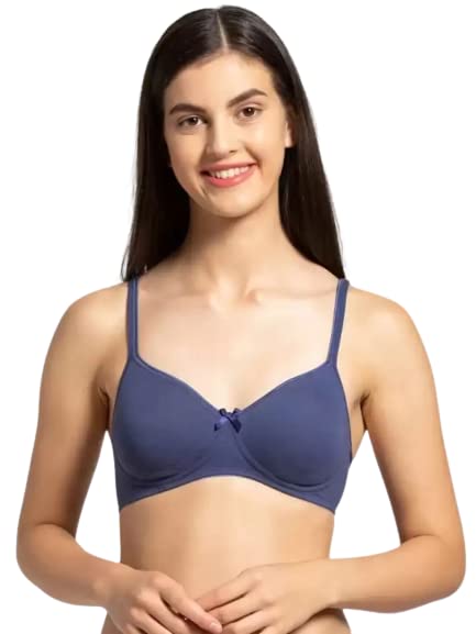 Jockey 1722 Women’s Wirefree Non Padded Super Combed Cotton Elastane Stretch Medium Coverage Everyday Bra with Concealed Shaper Panel and Adjustable Straps – Deep Cobalt