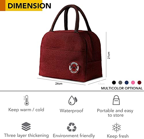 Image of Insulated Lunch Bag for Office, School, Men, Women, Hot & Cold Lunch Box, Tiffin Pouch (Red Bag)