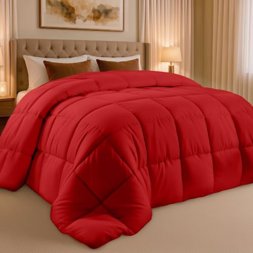 Image of Utopia Bedding Twin Comforter Duvet Insert, Quilted Red Comforter with Corner Tabs, Box Stitched Down Alternative Comforters Twin Size 64 x 88 inches
