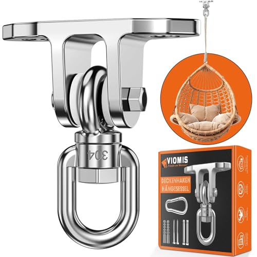 Viomis 360° Schaukelhaken - Edelstahl Deckenhalterung mit 450KG Belastbarkeit für Hängesessel, Hängematten, Boxsack & Mehr