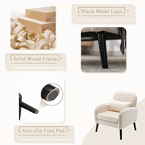 Kinffict Modern Accent Chair, Velvet Tufted Upholstered Armchair With Pillow, Mid Century Sofa Lounge Reading Chair With Metal Legs For Living Room, Bedroom, Balcony (Cream) #TOP4