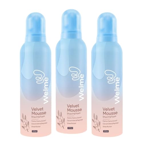 Image of Welme Velvet Mousse Shaving Foam for Women | Camu Camu Extract, Ceramides & Peptides & Shea Butter Free from Sulphates & Parabens | 100% Vegan | Best for Smooth Shaves & Moisturizing | For Normal-Sensitive Skin | 200ml (3, Pack of)