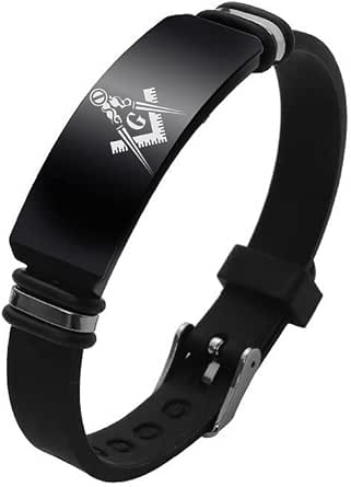 Bracelet Maçonnique Silicone Noir Réglable - Symbole Franc-Maçonnerie Équerré Et Compas
