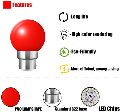 20x B22 Bayonet Cap LED Coloured Light Bulb Mini Globe Golfball Bulbs for Outdoor Patio Garden Party Christmas(Red Yellow Blue Green Orange)